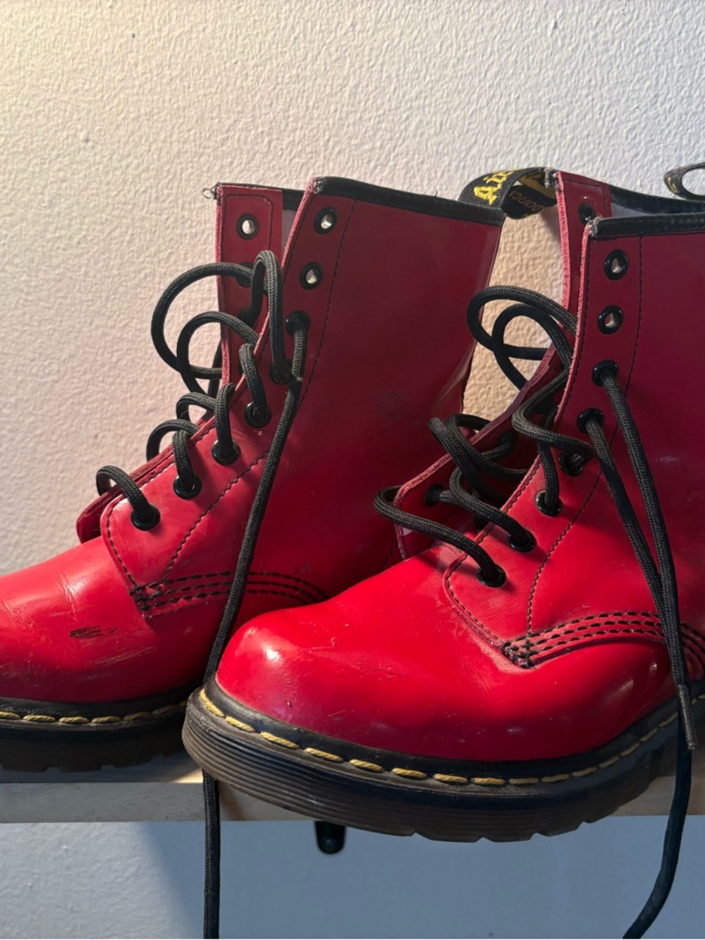 Dr. Martens Red Patent Leather Combat Boots